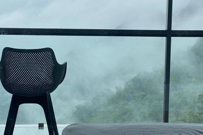 Bedroom looking out over the mist
